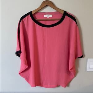 LOFT Pink and Black Women's Flowy Chiffon Blouse oversized Size XS